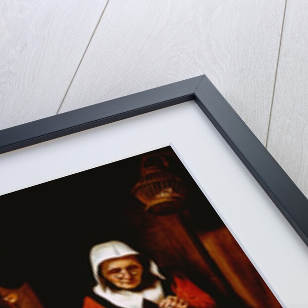 Painting of an Old Woman Making Lace in a Kitchen by Nicolaes Maes