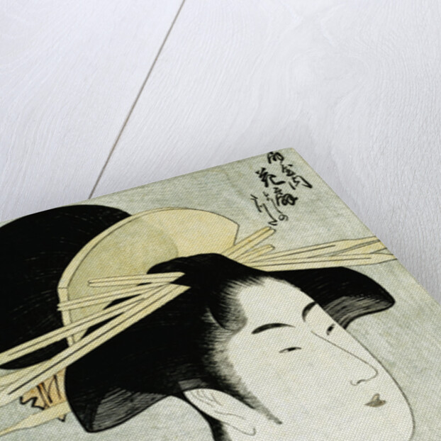 Portrait of the Courtesan Hanaogi of the Ogiya, Wearing an Over-Kimono by Utamaro