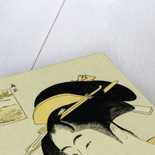 Portrait of the Teahouse Waitress Naniwaya Okita Serving a Cup of Tea on a Tray by Utamaro