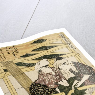 Print Depicting Women Cutting Mulberry Leaves from Silkworm Culture by Women by Utamaro