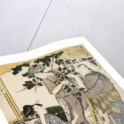 Print Depicting Women Picking Mulberry Leaves from Silkworm Culture by Women by Utamaro