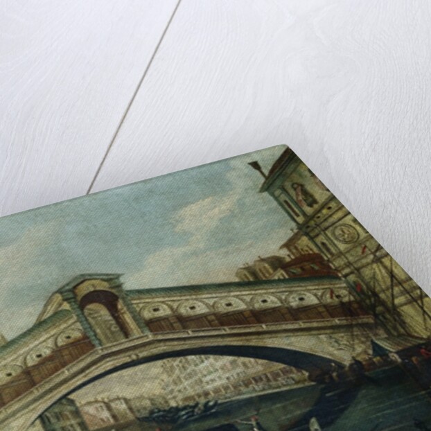 The Rialto Bridge, Venice, from the North by School of Luca Carlevariis