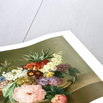 Iris, Lilac, Primulae and Blossom in a Basket by Johan Laurentz Jensen