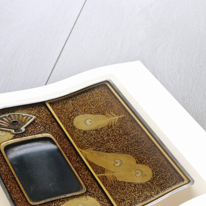 Lacquer Namban Suzuribako Decorated in Gold, Silver, Red and Black, with the Interior of the Cover Decorated with Feathers Scattered on a Gyobu-Nashiji Ground by Anonymous