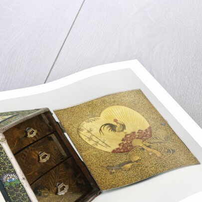 A Silver Kodansu, the Sides with Four Shibayama Panels Depicting Household Ornaments by Masayuki