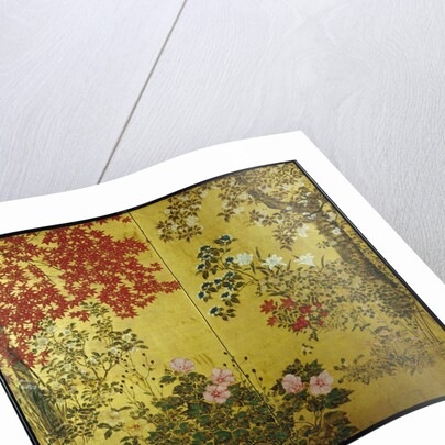 Japanese Screen with Trees and Flowering Plants by Anonymous