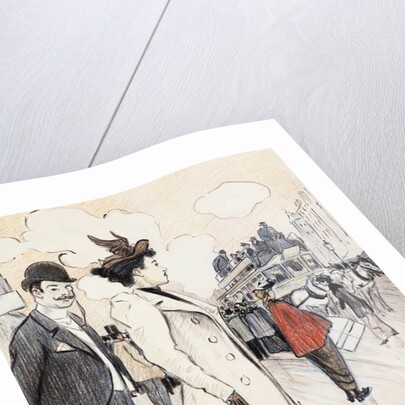 Book Illustration Showing a Street Scene with a Couple Waiting for a Trolley by Theophile Alexandre Steinlen