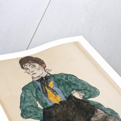 Woman in a Green Blouse with a Muff by Egon Schiele