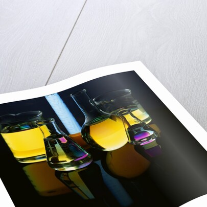 Laboratory Flasks and Beakers Filled with Liquid by Anonymous