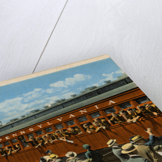 Postcard of Troops Waving from Passing Train by Anonymous