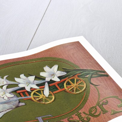 A Happy Easter Postcard with a Rabbit Pulling Lilies by Anonymous