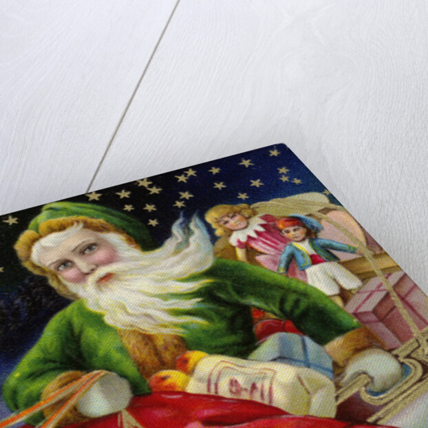 A Merry Christmas Postcard with Santa in a Sleigh by Anonymous