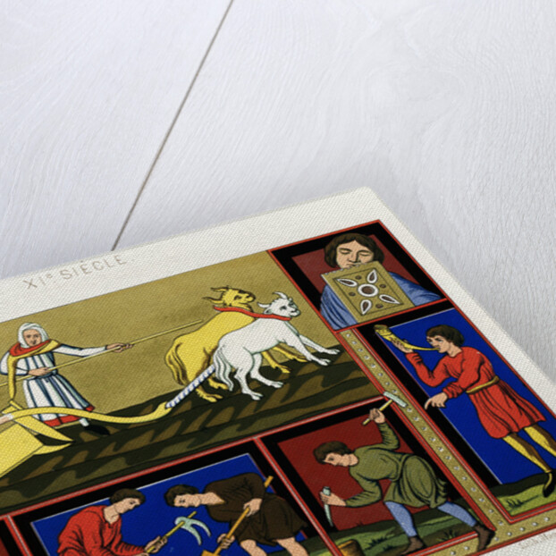 Book Illustration of People at Work in the 11th-Century by Anonymous