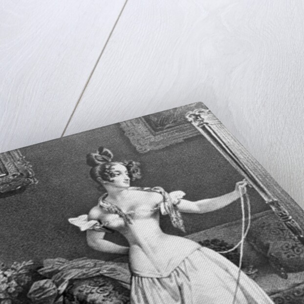 Woman in Corset with Cat Toying at Her Ribbon by Anonymous