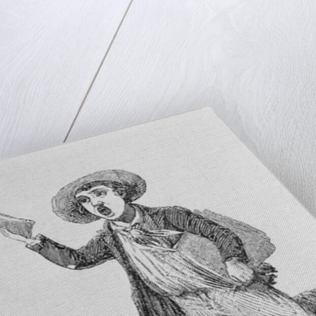 Woodcut of Newsboy Selling Papers by Anonymous