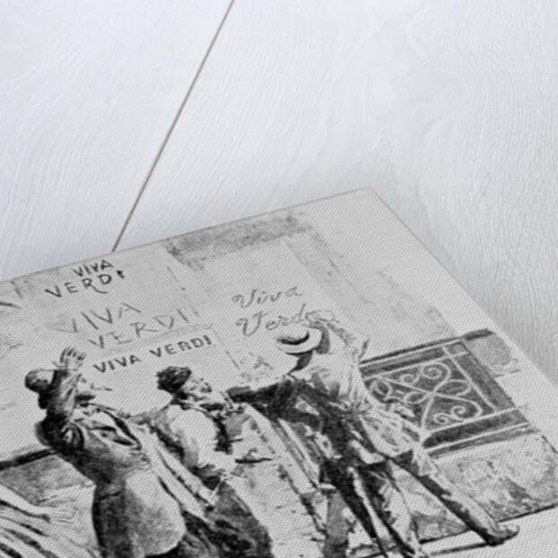 Painting of Italians Writing "Viva Verdi" on a Wall by Anonymous