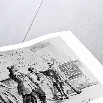 Painting of Italians Writing "Viva Verdi" on a Wall by Anonymous