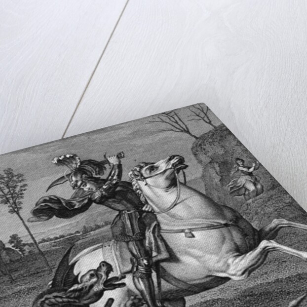 Illustration Showing Saint Georges Slaying Dragon to Protect Damsel by Anonymous