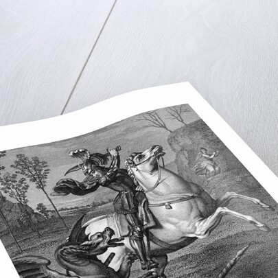 Illustration Showing Saint Georges Slaying Dragon to Protect Damsel by Anonymous
