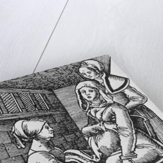 Drawing Depicting Midwife Assisting a Mother to Be by Anonymous