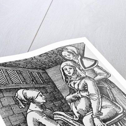 Drawing Depicting Midwife Assisting a Mother to Be by Anonymous