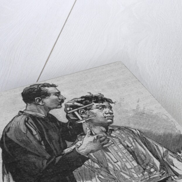 Engraving of a Man Taking Measurements of a Criminal's Ear by Anonymous