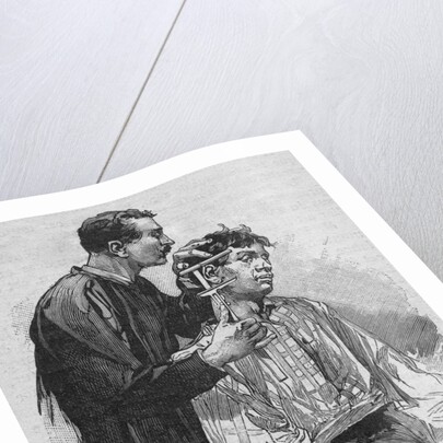 Engraving of a Man Taking Measurements of a Criminal's Ear by Anonymous