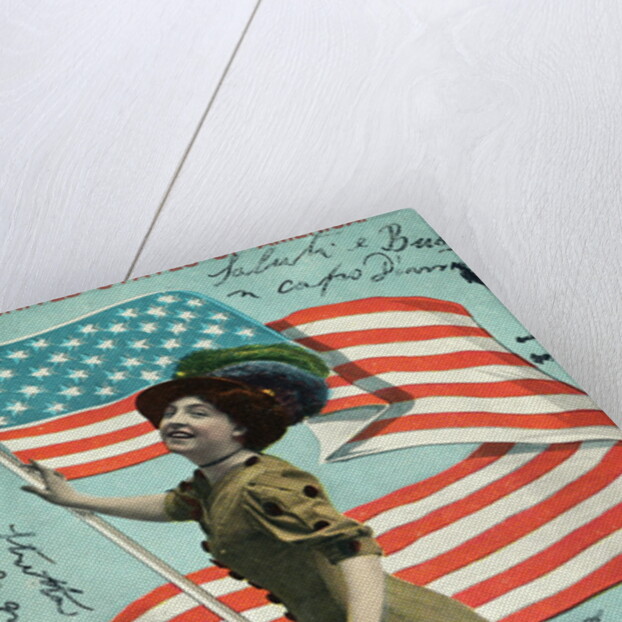 Postcard of Woman Waving American Flag by Anonymous
