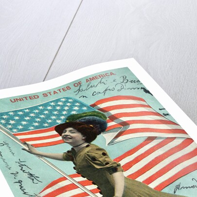 Postcard of Woman Waving American Flag by Anonymous