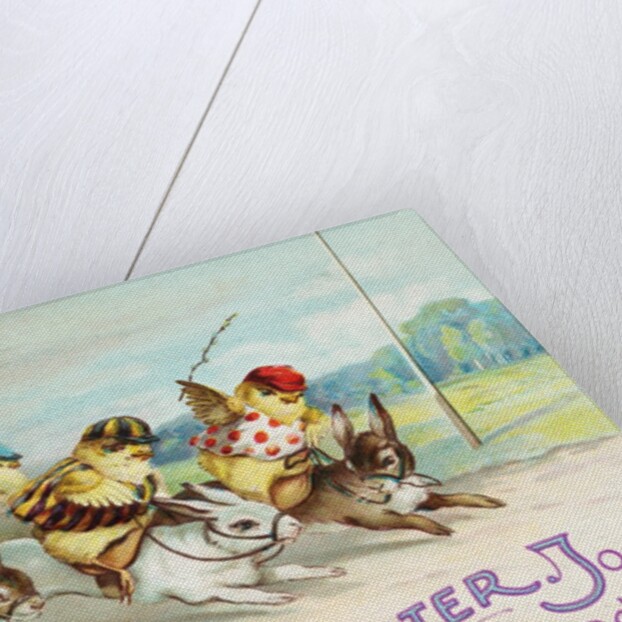 Easter Greeting Card of Chicks Riding Rabbits by Anonymous