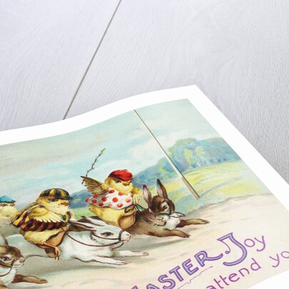 Easter Greeting Card of Chicks Riding Rabbits by Anonymous