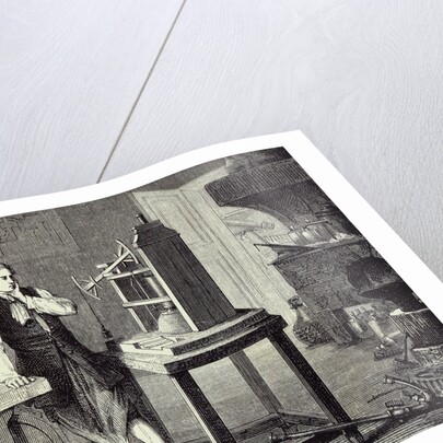 Print Depicting James Watt Studying Improvements to the Newcomen Steam Engine by Anonymous