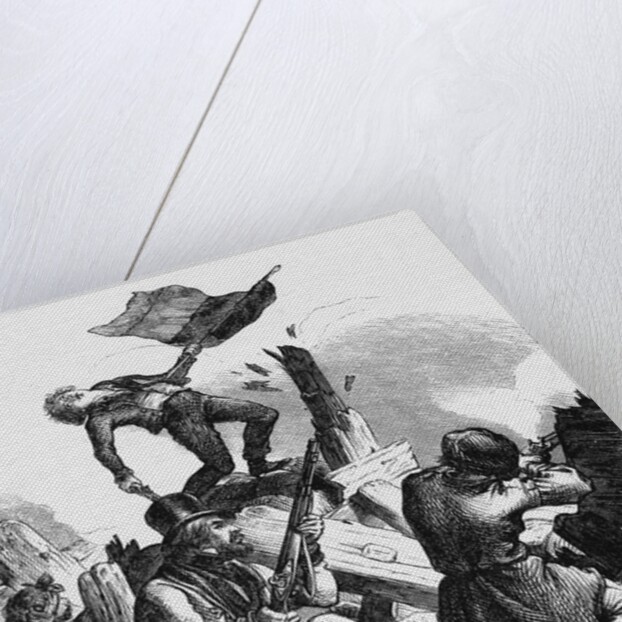 Illustration of Men Fighting at Barricades in Berlin by Kirchoff