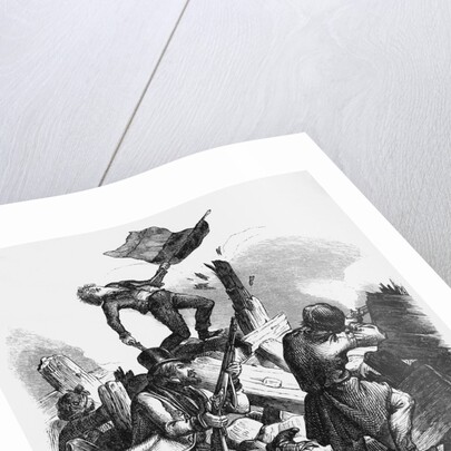 Illustration of Men Fighting at Barricades in Berlin by Kirchoff