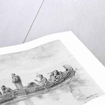Missonary Man and Natives Traveling in Boat by Anonymous