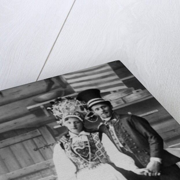 Swedish Couple Wearing Traditional Wedding Outfits by Anonymous