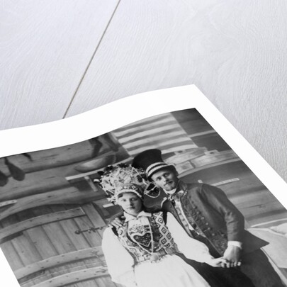 Swedish Couple Wearing Traditional Wedding Outfits by Anonymous