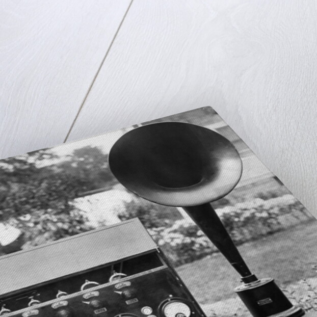Display of an Early Radio on Residential Lawn by Anonymous