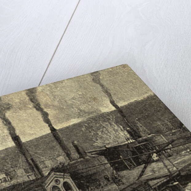 Engraving of Oil Refinery with Tank Cars by Anonymous