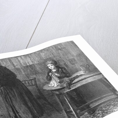 Uncanny Old Man Gazing at Young Woman Sitting and Sewing by Anonymous