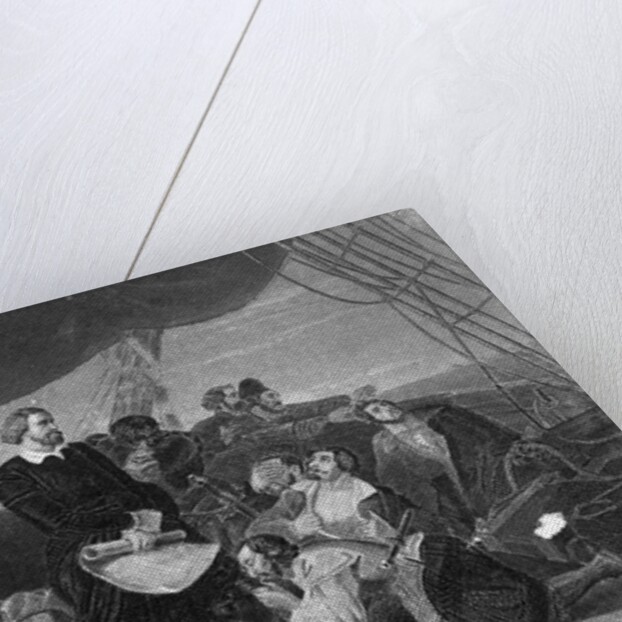 Engraving of Christopher Columbus and Crew Seeing New World by Anonymous