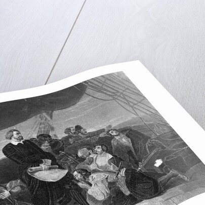 Engraving of Christopher Columbus and Crew Seeing New World by Anonymous