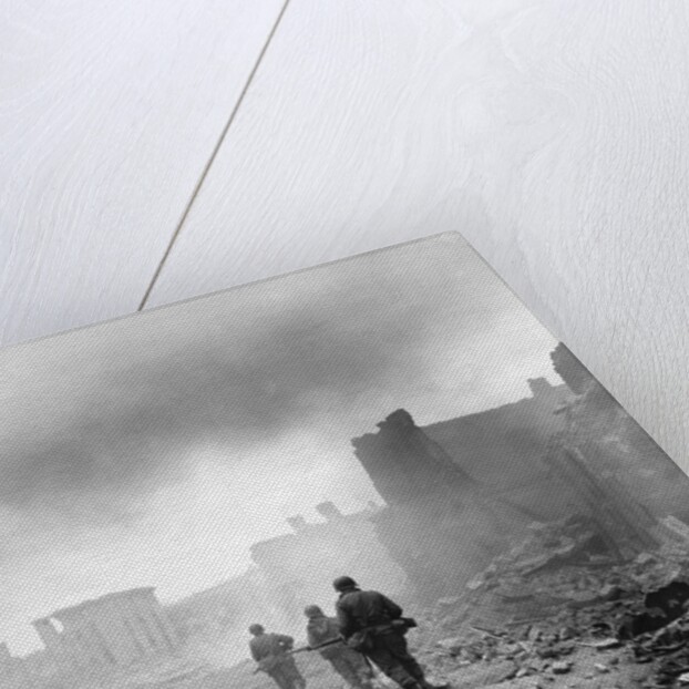 United States Soldiers Trekking Carefully Through War Torn Debris by Anonymous