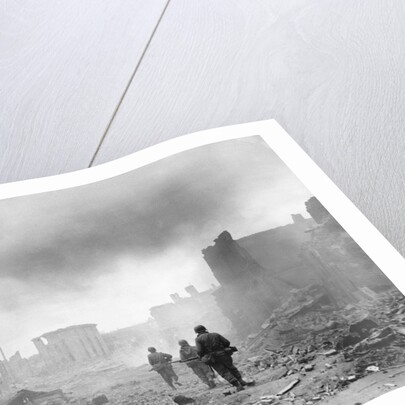 United States Soldiers Trekking Carefully Through War Torn Debris by Anonymous