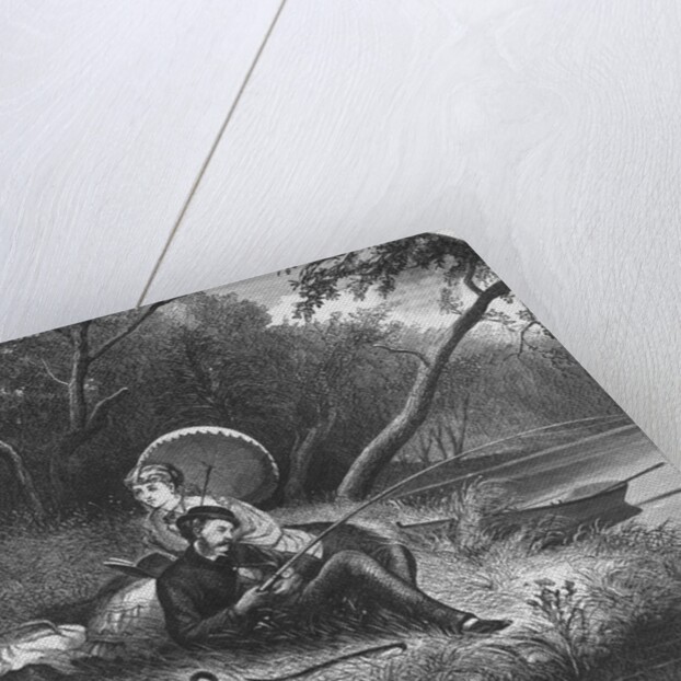 Woman Reading While Man is Fishing by Anonymous