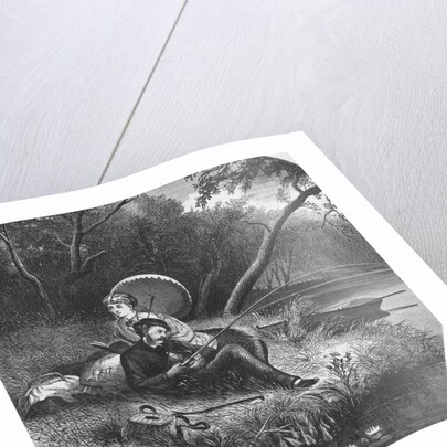 Woman Reading While Man is Fishing by Anonymous