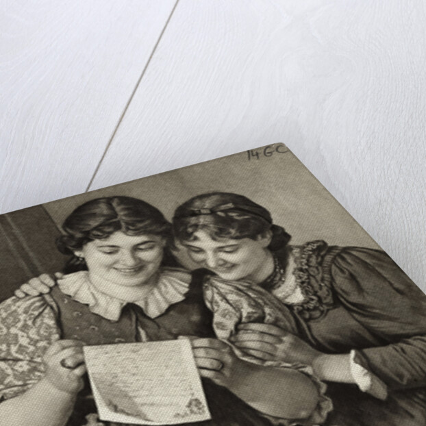 Early Drawing of Young Ladies Sharing Handwritten Communication by Anonymous
