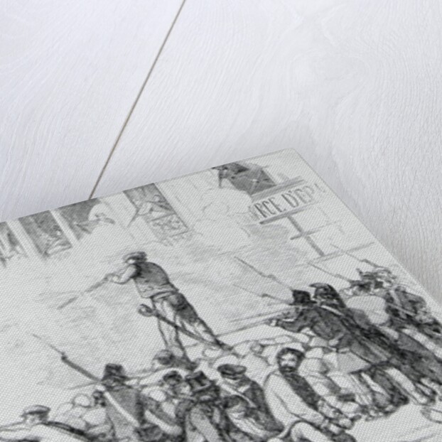 Illustration of Soldiers and Rebels Fighting in Street by Anonymous