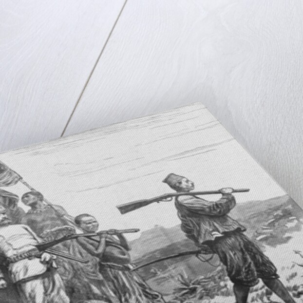 Illustration of Sir Henry Morton Stanley and His Party Crossing Terrain by Anonymous