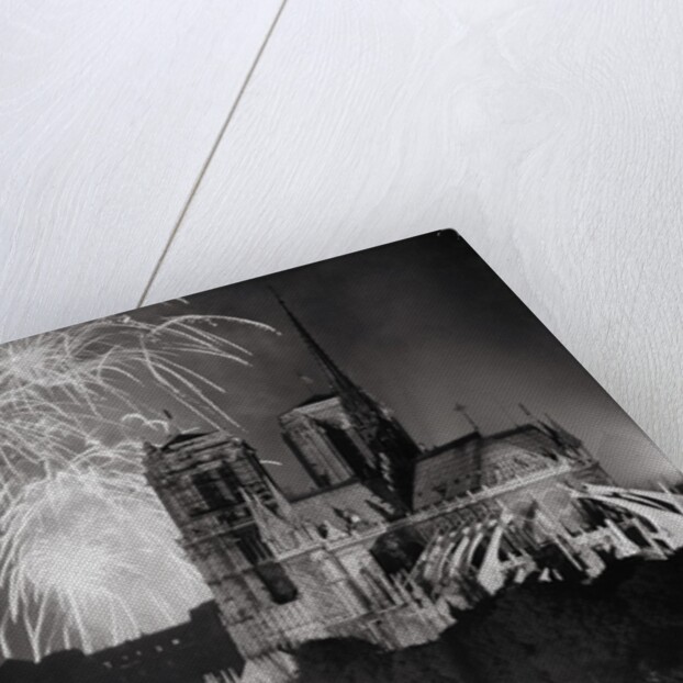 View of Notre Dame Under Firework Display by Anonymous